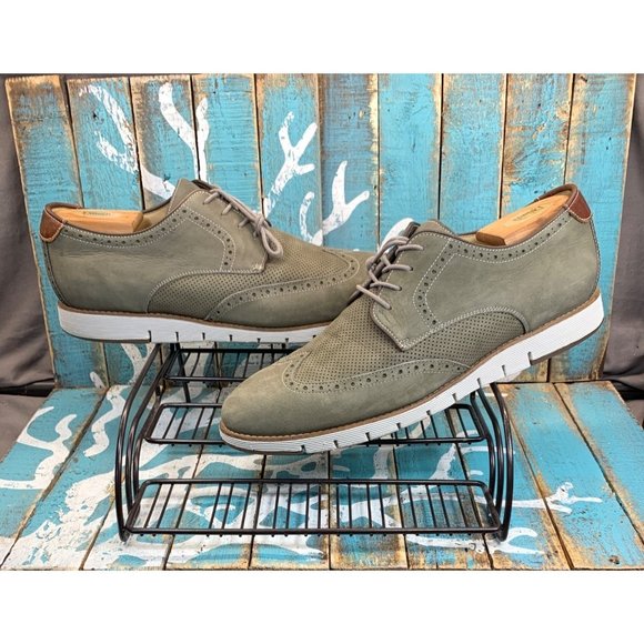 Johnston & Murphy Martell Perforated Wingtip Gray Tumble Nubuck Sz 13M - Picture 1 of 10